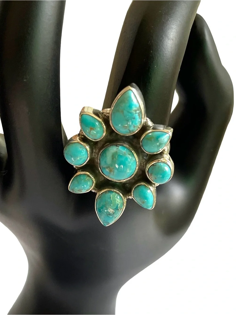 NWOT Turquoise And Sterling Silver Cluster Ring Size 8
